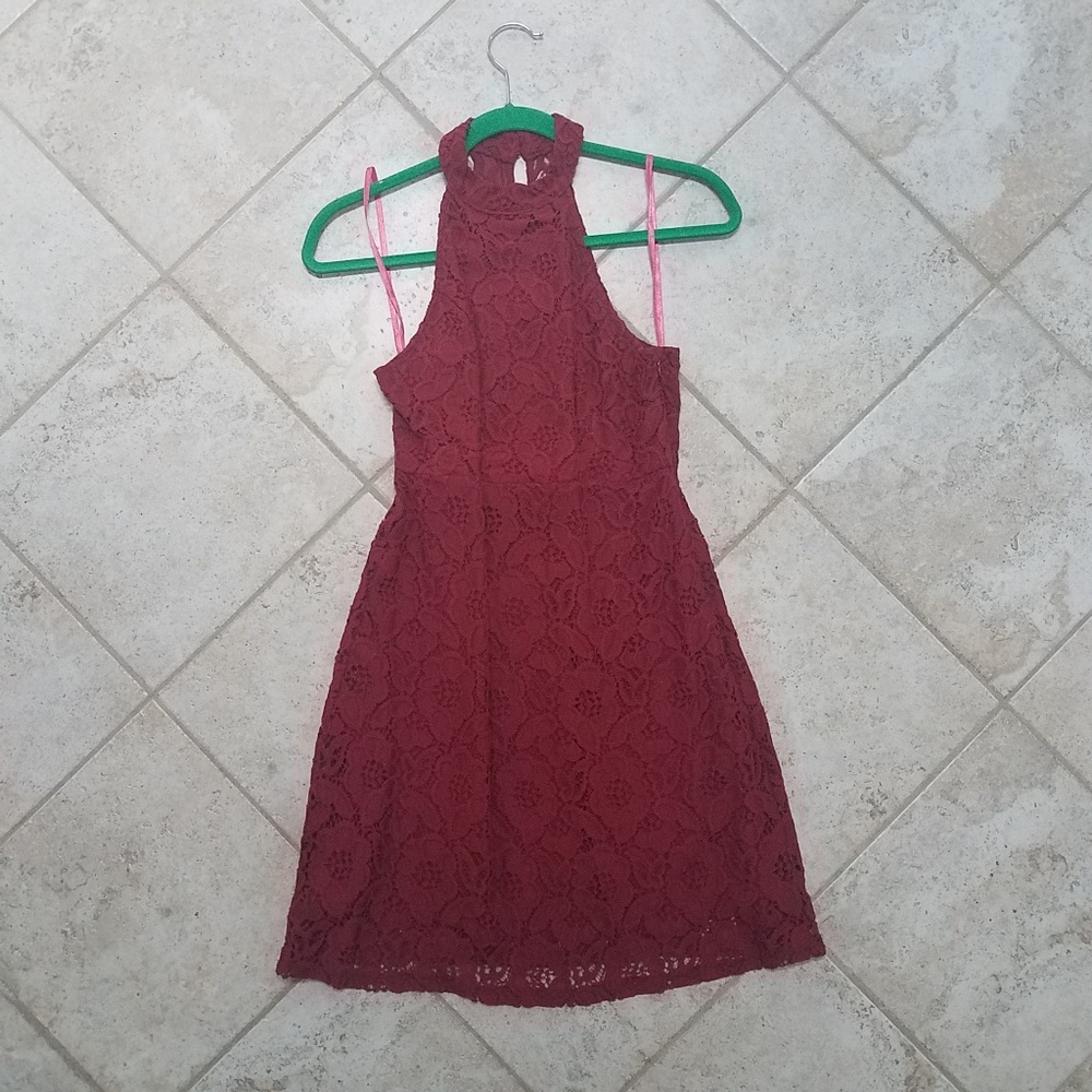 burgundy/maroon high neck lace dress